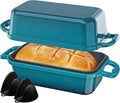 Enameled Cast Iron Sourdough Bread Dutch Oven, 8.5x4.5 Inch Loaf Cast Iron Bread Pan for Homemade Bread Baking, Sourdough Baking Pans, Meatloaf Pan with Lid, 2 Piece set, Emerald
