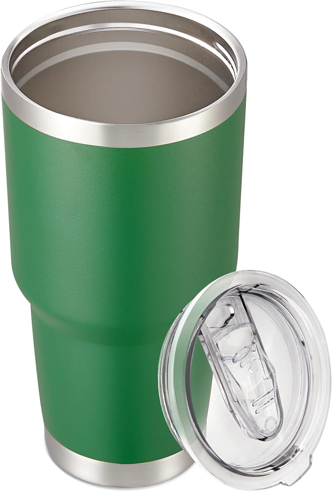 30 oz Tumbler with Lid Stainless Steel Tumblers Vacuum Insulated Cup Reusable Powder Coated Travel Mug Double Wall Leak Proof Portable Cups Keep Cold Drinks for 12 Hours, Dark Green, 1 Pack