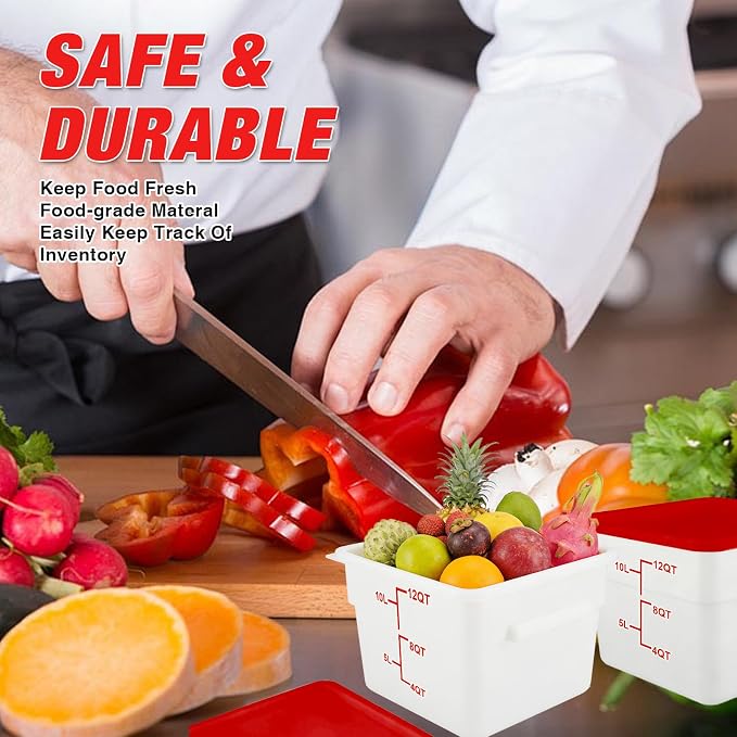 2 Pack Square Food Storage Container With Lid,12-22 Quart Commercial Storage Box With Scale & Handle,Cake Making,Dough Marinating Meat,Kitchen Supplies (Polypropylene, 12 Quart)