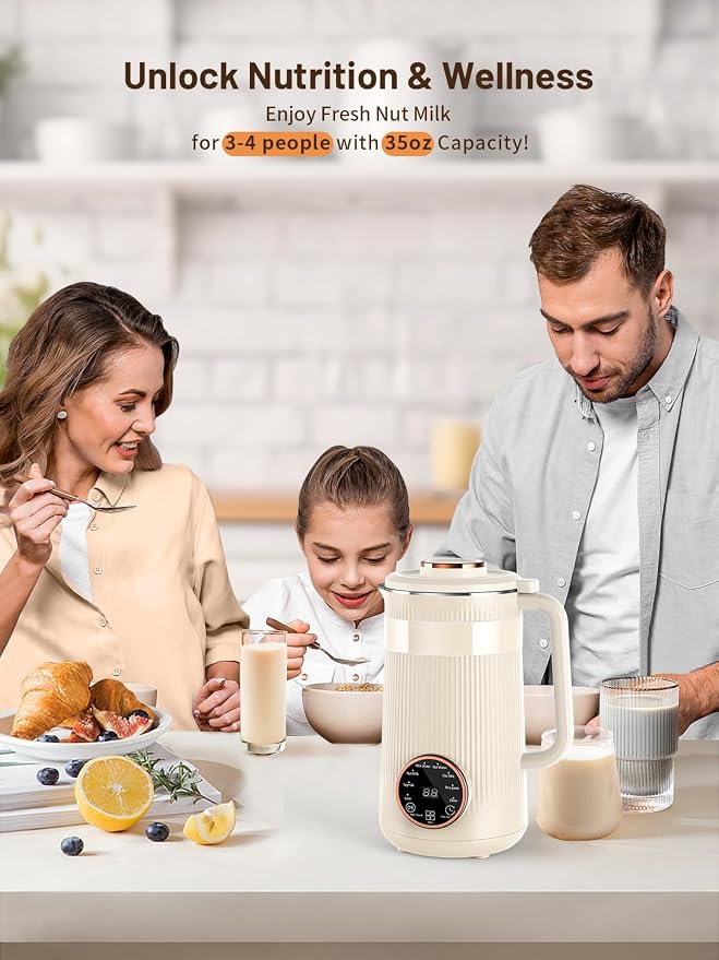 Nut Milk Maker Machine, 35oz Homemade Soy, Almond, Oat, Coconut, Plant Based and Non Dairy Beverages, 8 in 1 Automatic Soybean Machine With 12H Delay Start/Keep Warm/Boil Water