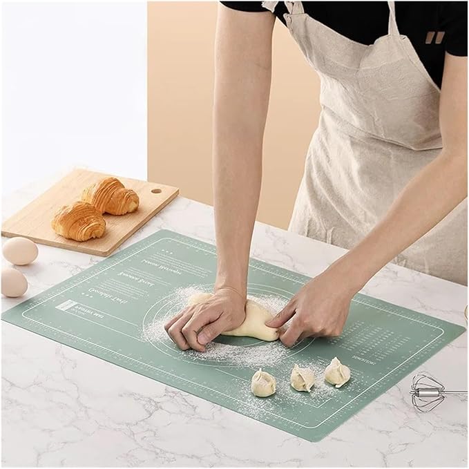 Silicone Measuring Kneading Pad Set Household Rolling Pin Dough Large Thick Non-slip Non-stick Bottom Baking Tool(Scraper green)