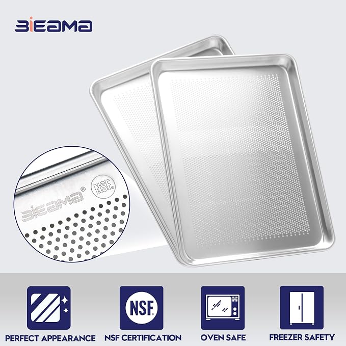 BIEAMA 12 Pack Perforated Half Size 18" x 13" Baking Sheet Pan | Aluminum Commercial Bakery Equipment Cookie Sheets, NSF Approved Baking Tray