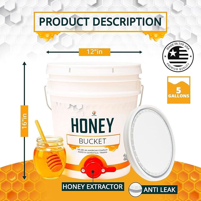 SunVara Honey Bucket with Gate 5 Gallon Kit - Stainless Steel Double Layer Strainer, Honey Scrapper Tool Beekeeping Equipment, Honey Extractor Equipment, Bee Supplies