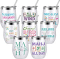 Sliner 8 Pcs Mahjong Tumbler with Lid 12oz Stainless Steel Insulated Cups Mah Jong Accessories Travel Coffee Cup for Women Men Mahjong Lovers Birthday Game Night Party Favors