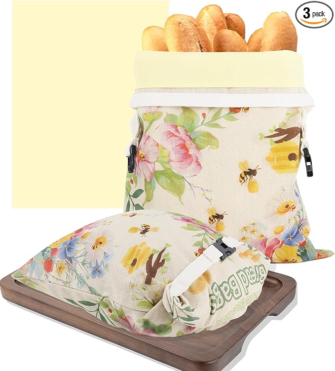 2Pack Beeswax Bread Bags for Sourdough and Homemade, Reusable Organic Linen Beeswax Bread Bag Eco-Friendly Fresh Food Storage, Moisture Lock– Freezer-Friendly-Includes A Replaceable Beeswax Liner