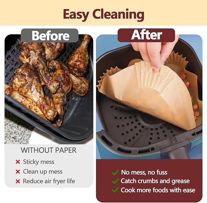 9 Inch Air Fryer Liners Disposable-200PCS Square Parchment Paper Liners,Heat Resistant & Non-Stick,Unbleached Liners for Air Fryer,Oven,Roasting,Baking,Microwave（Bottom is 8 Inch）