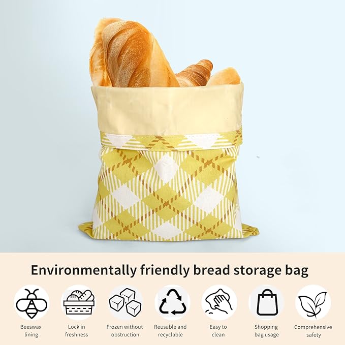 Beeswax Bread Bags for Homemade Bread,Reusable Beeswax Bags for Sourdough,Cotton Linen Food Storage Bag to Keep Fresh - Extra Large 2 Pack