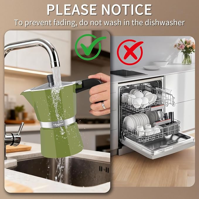 Mongdio Stovetop Espresso Maker Moka Pot, Stove Top Cuban Coffee Maker, Italian Greca Mocha Pot, 6 Espresso Cups, 10 oz - Green