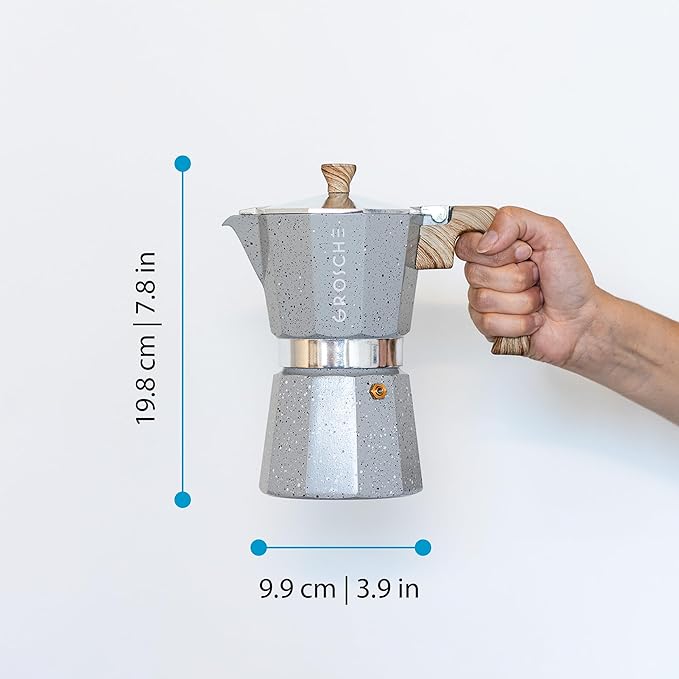 GROSCHE Milano Moka pot, Stovetop Espresso maker, Greca Coffee Maker, Stovetop coffee maker and espresso maker percolator (Grey, 6 cup)