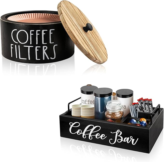 MINCORD Coffee Station Organizer & Coffee Filter Holder With Lid for Coffee Bar Decor