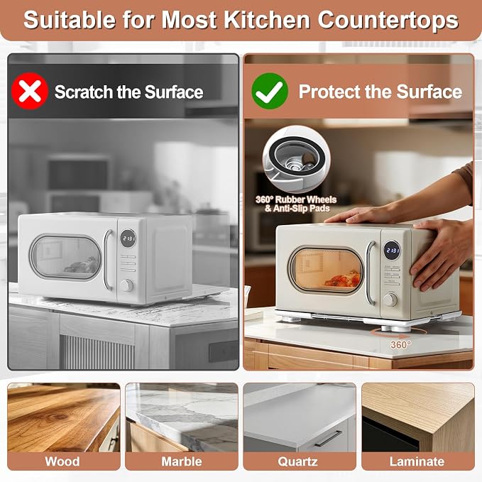 Adjustable Appliance Sliding Tray - Expandable 11" x 11"- 20" x 20" Slider Tray for Kitchen Appliances - 360° Countertop Rolling Tray with Locking Brakes for Coffee Makers