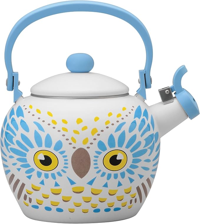 UPware Enamel on Steel Whistling Tea Kettle, Stovetop Teakettle (2.1 Quart, Owl)