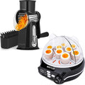 SUSTEAS Breakfast Prep Bundle 9-Capacity Rapid Egg Cooker (Soft/Medium/Hard, Timer, Voice Prompts) and Rotary Cheese Grater (5 Blades, Suction Base, Blade Storage Box) – Premium Black