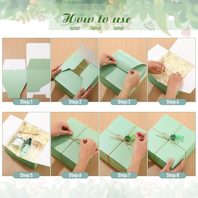 Reallnaive 6 Sets Baby Shower Prizes for Game Winners, Baby Shower Favors Including Glass Cup Scented Candles Hand Cream Pens Gift Box with Raffia for Gender Reveal Wedding Bridal Party Prizes(Green)