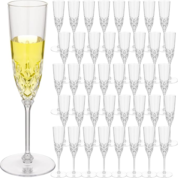 Jingmore 48 Pcs Detachable Plastic Champagne Glasses Flutes Bulk with Stem 3.7 oz Disposable Champagne Flutes Toasting Glasses Cups for Wedding Birthday Party (Transparent)