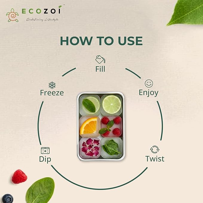 ecozoi Stainless Steel Ice Cube Trays, 4 Pack with 24 Ice Cube Slots - Easy Release, Plastic-Free, Zero Waste