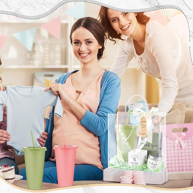 Nuogo 6 Sets New Parent Shower Prizes for Player Winners Adult, Wedding Bridal Shower Gift, Plastic Tumbler Notebook Scented Candle Ballpoint Pen Bag (Morandi Color,Classic Style)