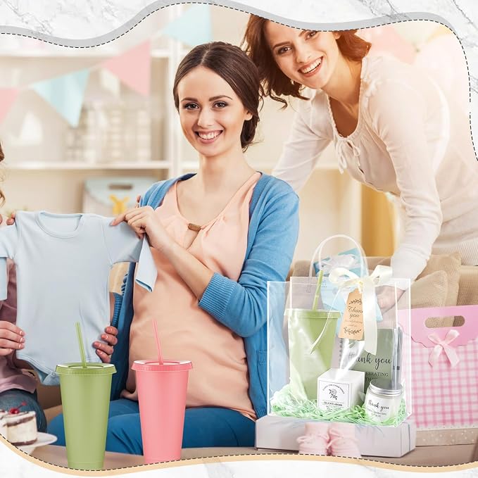 Nuogo 12 Sets New Parent Shower Prizes for Player Winners Adult, Wedding Bridal Shower Gift, Plastic Tumbler Notebook Scented Candle Ballpoint Pen Bag (Morandi Color,Classic Style)