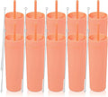 Volhoply 16oz Plastic Skinny Tumbler with Lid and Straw Bulk 10 Pack,Insulated Double Wall BPA Free Matte Acrylic Tumblers,Iced Coffee Travel Reusable Party Cup,Customizable Diy Gifts(Orange,10 Set)