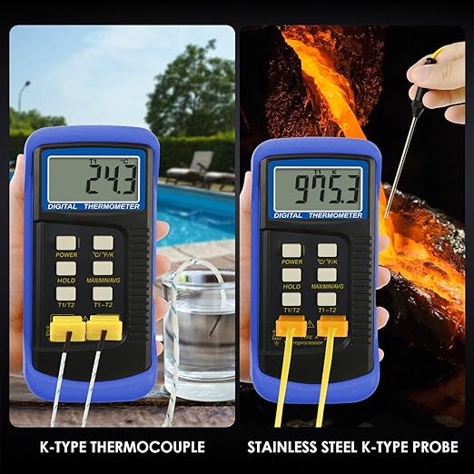 DANOPLUS Digital K Type Thermometer with 4 Thermocouples, Dual Channels Thermocouple Tester with MAX/MIN/AVG Temperature Measurement (-501300C)