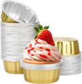 Beasea 8 oz 100 Pack Aluminum Ramekins, Disposable Ramekins Foil Cups Baking 3.9" Ramekin Cup Muffin Cupcake Aluminum Baking Cup Mini Pudding Souffle Cups for Party Wedding Birthday - Gold