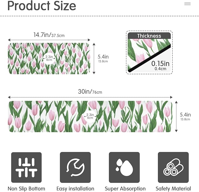 Kitchen Sink Splash Guard 1 PC 14.7 Inch Sink Faucet Mat Splash Guard for Bathroom Countertop Water Absorbent Foldable Cuttable Soft Washable Small Tulips Pink