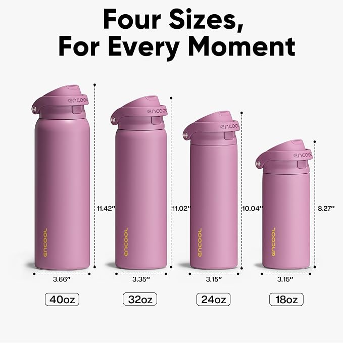 ENCOOL Leakproof Insulated Water Bottle with Straw Dual-Sip Water Bottle Bag-Safe Design for Work, Commute & Gym – Keeps Drinks Cold All Day, 24 oz, Mountbatten Pink