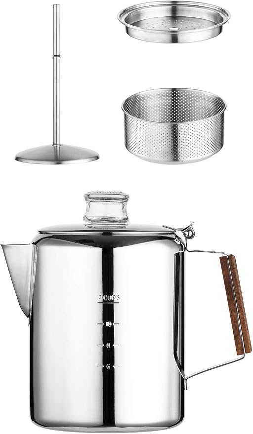Tops 55705 Rapid Brew Stovetop Coffee Percolator, Stainless Steel, 2-12, 12-Cup, No Color