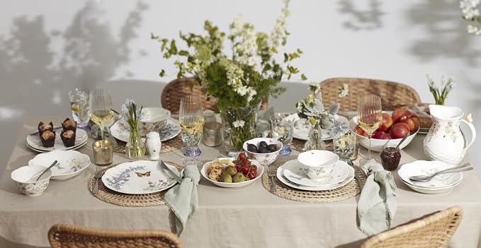 Lenox Porcelain Dinnerware Sets For 4, Butterfly Meadow Herbs 12-Piece Dinnerware Set, Service For 4, Microwave Safe Plates, White Dinner Plates and Bowls Sets, Dishes, Kitchen and Dining (12 Piece)