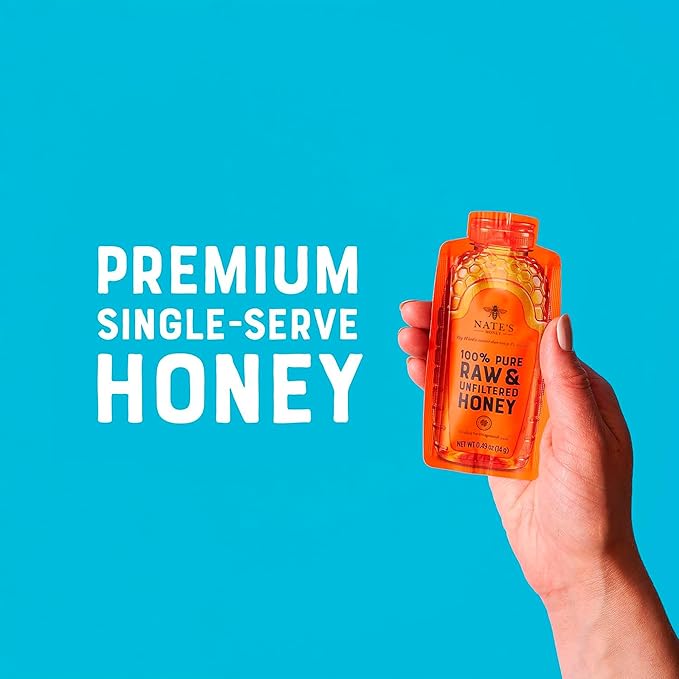 Nate's Bulk 400ct Honey Minis - Single-Serve 100% Pure, Raw & Unfiltered Honey – 0.49oz Packets, 400ct box