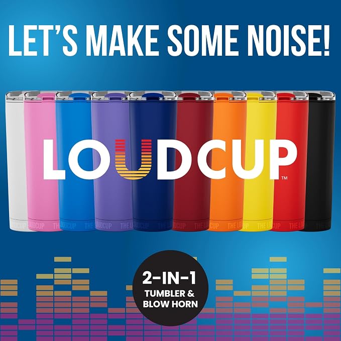 The LoudCup Blow Horn Tumbler, Cheer & Sip 2-in-1 Reusable Water Bottle with Built-In Horn for Sports Games, Tailgates, Parties & Events, BPA-Free, 23 oz, Sunshine Yellow
