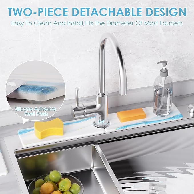 4-Piece Large Stone Dish Drying Mat for Kitchen Counter, 24"x16" Super Absorbent Diatomaceous Earth Drying Mat Set with Faucet Mat & Small Utility Mat, Rollable Quick Dry Pad for Dishes, Cups, Bottles