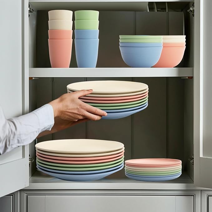 Wrova Wheat Straw Dinnerware Sets 40PCS, Unbreakable Plates and Bowls Sets Service for 8, Microwave and Dishwasher Safe Dish Set, Dinning Plates/Cereal Bowls/Drinking Cups for Kitchen,Camping-Nordic