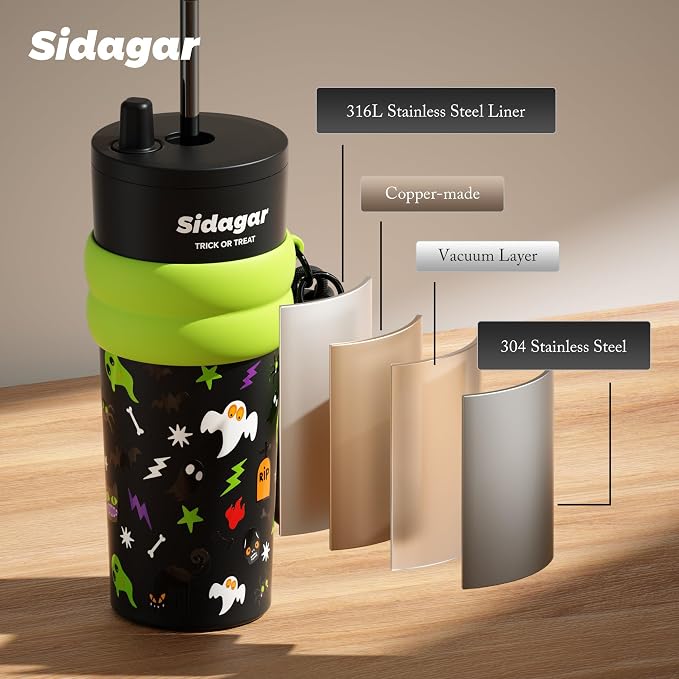 24 oz Tumbler with Lid and Straw, Insulated Coffee Mug Leak Proof, Portable Iced Travel Water Bottle, Reusable Thermal Coffee Cup, Gift for Women, Halloween