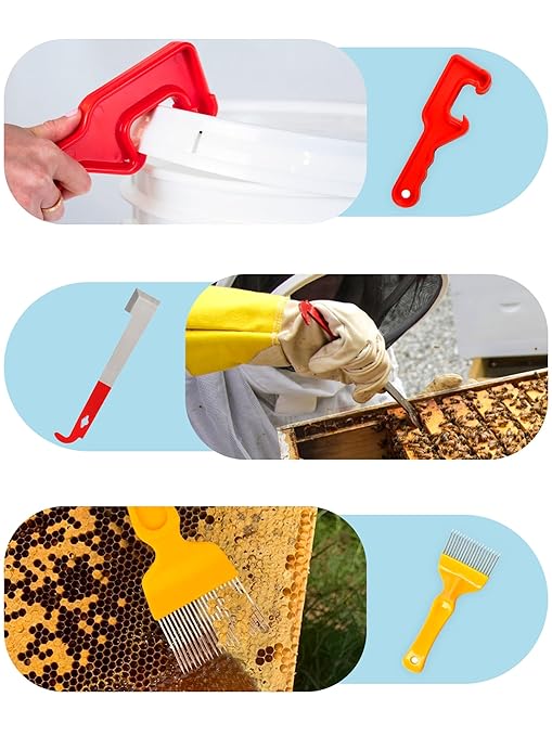 15PCS Honey Extractor Kit, 2 Pack 5 Gallon Honey Bucket with Gate, 58-90% Refractometer, Honey Strainer, Beekeeping Harvesting Equipment with Hive Tool, Frame Gripper, Uncapping Knife & Gloves