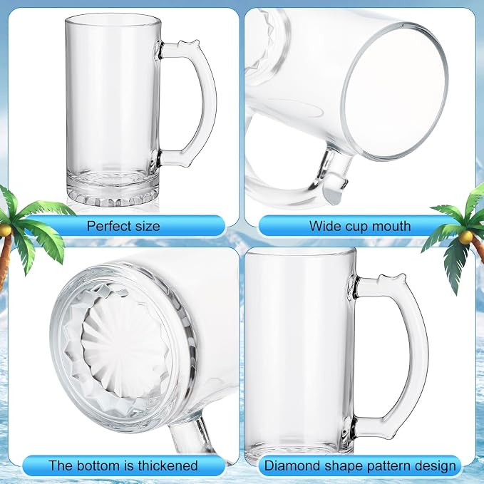 Reallnaive 20 Pack 16 oz Beer Mugs for Oktoberfest Freezer Glass Beer with Handles Mugs Steins German Large Heavy Cups for Men Drinking Gifts