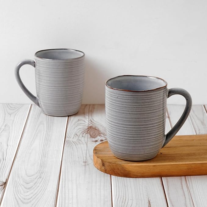 famiware Tempus Coffee Mugs Set of 4, 14 oz Coffee Cup Set, Stoneware Mugs with Handle for Coffee, Tea, Cocoa, Milk, Cappuccino, Microwave Safe - Pearl Blue