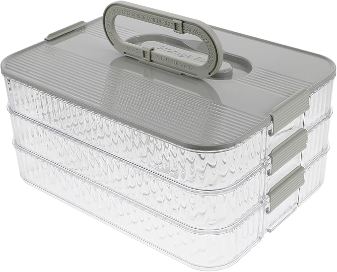 KALLORY Triple-layer Food Storage Container for Refrigerator, Stackable Lunch and Snack Boxes with Lid, Plastic, Detachable Design, Suitable for Meal Prep and Bacon Storage