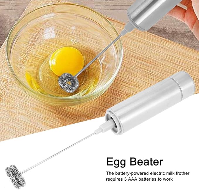 Stainless Steel Electric Milk Frother, Handheld Egg Beater Mixer, Double Spring Mixing Head, 19000RPM Speed, for Coffee Shops, Restaurants, Home, Includes 2 Detachable