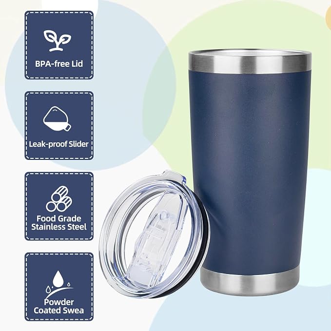 20oz Tumbler with Lid Stainless Steel Insulated Tumblers Travel Coffee Tumbler Bulk Double Wall Vacuum Insulated Water Cup Gifts for Christmas Women Men Her Him Home Office(Navy, 6pack)