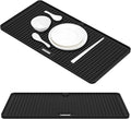 Silicone Dish Drying Mat for Kitchen Countertop, Non-Slip Sink Draining Mat with Raised Ridges, Heat Resistant Absorbent Drying Pad for Dishes, Glasses, Cookware, Easy to Clean Counter Protector