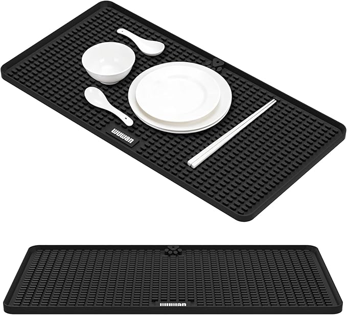 Silicone Dish Drying Mat for Kitchen Countertop, Non-Slip Sink Draining Mat with Raised Ridges, Heat Resistant Absorbent Drying Pad for Dishes, Glasses, Cookware, Easy to Clean Counter Protector