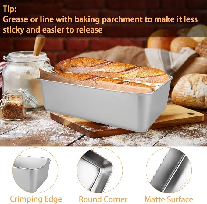 AKOLAFE 4 Pack Stainless Steel Loaf Pan 8.5 x 5.5 Inch Banana Bread Pan for Homemade Bread Loaf Pans for Baking Bread Tin Sourdough Bread Baking Pan Metal Sandwich Loaf Bread Pans for Meatloaf, Cake
