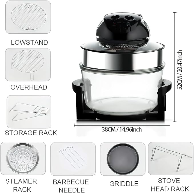 20L 8-in-1 Turbine light wave oven，glass air fryer, 360 ° circulating heating, high-precision glass body, healthy kitchen baking, toaster, broiler, toaster, steamer, and grill (8)