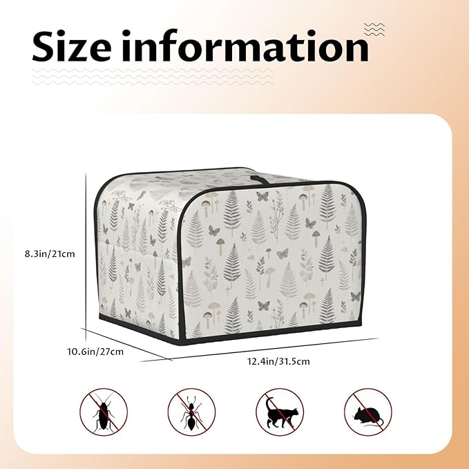 4 Slice Toaster Cover for Kitchen Botanical Leaf Butterfly Mushroom aterproof and Dustproof Toaster Dust Cover with Side Pockets Decorative Universal Cover for Wide Slot Toasters and Small Appliances