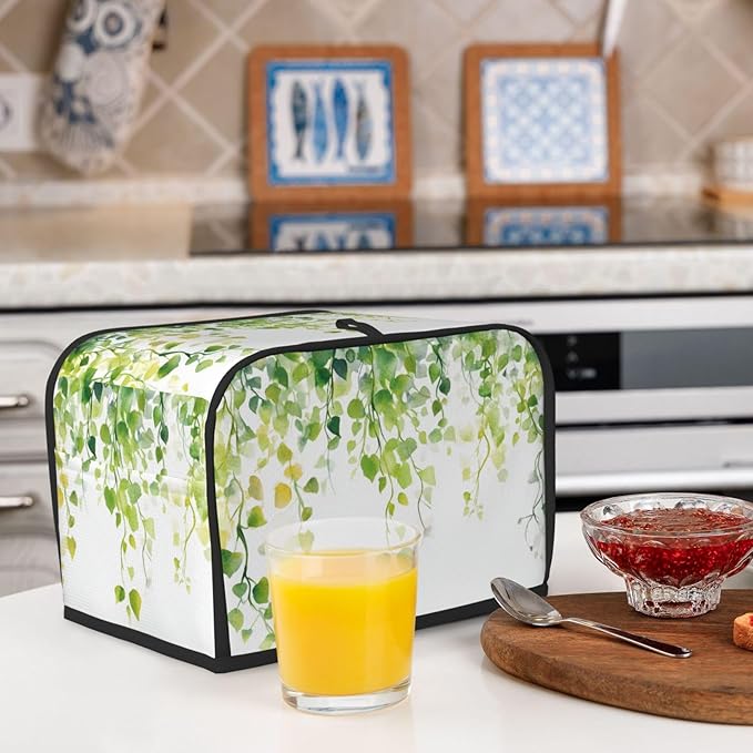 2 Slice Toaster Cover for Kitchen Watercolor Botanical Leaf Boho aterproof and Dustproof Toaster Dust Cover with Side Pockets Decorative Universal Cover for Wide Slot Toasters and Small Appliances