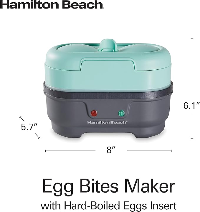 Hamilton Beach Sous Vide Style Electric Egg Bite Maker, Hard Boiled Egg Cooker & Poacher with Removable Nonstick Tray, Makes 2 in Under 10 Minutes, Teal (25511)