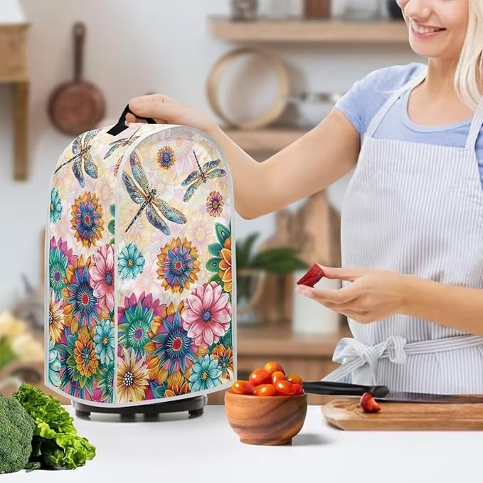 Boho Mandala Floral Blender Cover Washable Kitchen Toaster Cover Dragonfly Bread Maker Coffee Maker Protectiron Covers Size M