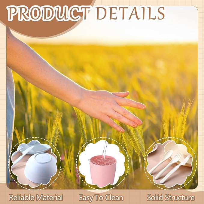 Zhehao 72 Pcs Wheat Straw Dinnerware Sets for 12 Dishwasher Microwave Safe Unbreakable Reusable Kitchen Cups, Plates, Bowls Cultery Sets for Patio, Outdoors, Rv, Camping Dishes(Macaron)
