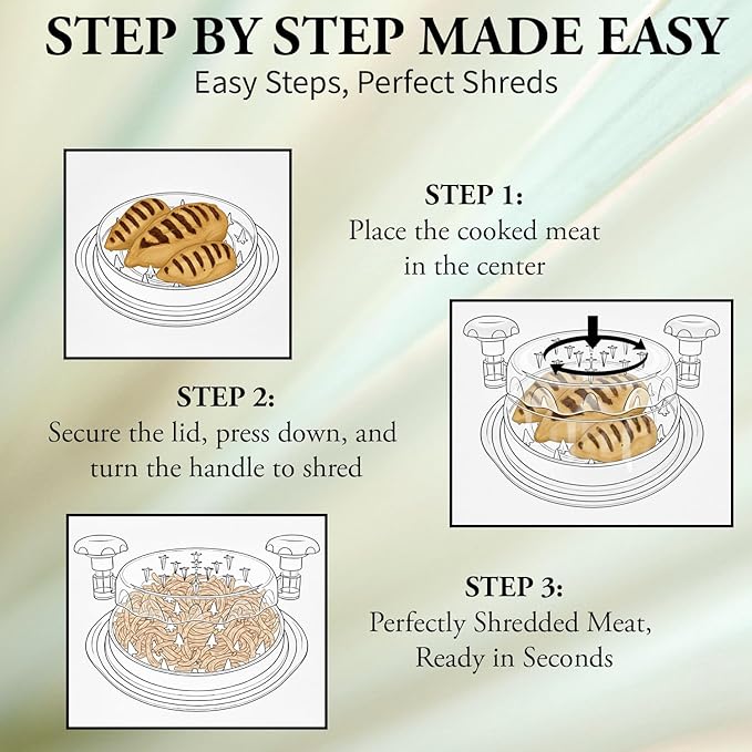Chicken Shredder Tool Twist Large Capacity – Heavy Duty Meat Shredder for Chicken Breast, Pulled Pork & Beef – Visible Lid, Anti-Slip Base, BPA Free, Dishwasher Safe – Fast Meal Prep Tool (Black)
